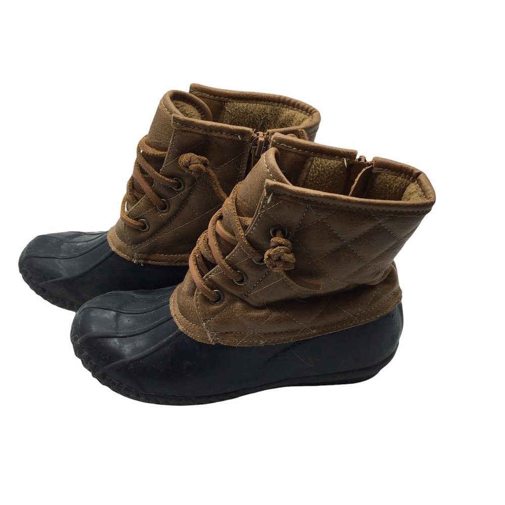 Stevies Duck Boots Girls Size 2 Navy Blue Brown Side Zip Target Rain Steel Shank